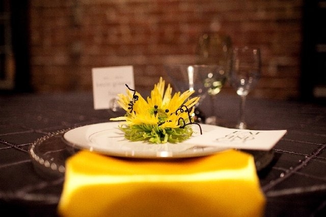 Opulent Couturier Sunflower Wedding Design in Yellow, Gray and Green Sunflower