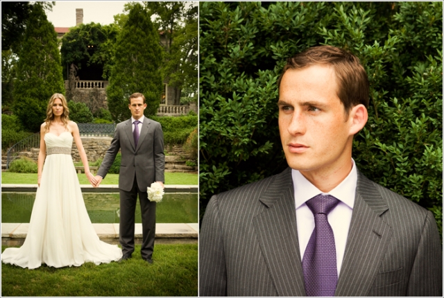 b. Hughes Bridal Romona Keveza Gown with V-Neck in the Distance