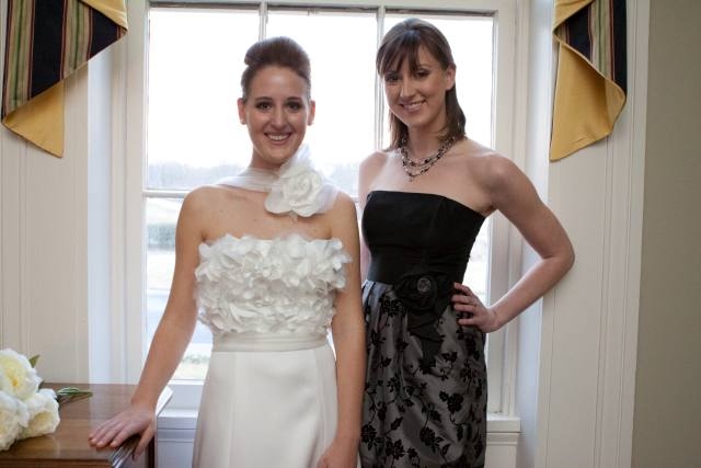 Custom Bridal Gown and Black Bridesmaid Dress