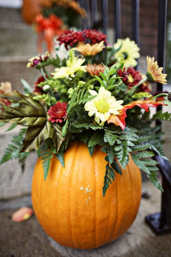 Wedding Day by jHenderson Studios Fall Nashville Wedding Floral Arrangement in Pumpkin Close up
