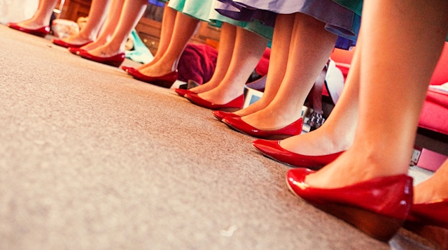 Red and Blue DIY Wedding by Jonathon Campbell Photography Women in Red Shoes