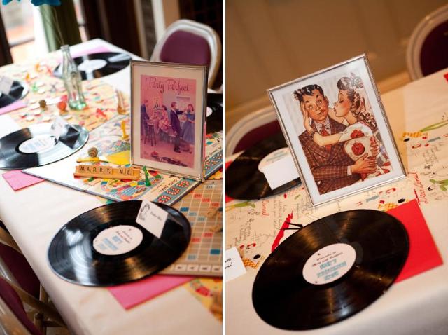 1950s-nashville-engagement-party-DIY-decor-records